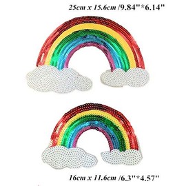 2pcs Large Rainbow Sequin Iron On Embroidered Patches Sew on Appliques for Jacket Jeans Cloth Bags Shoes Home Decoration
