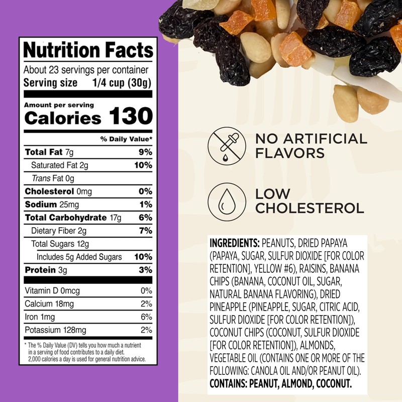 Snak Club Tropical Trail Mix with Peanuts, Dried Papaya, Raisins,