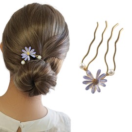 EZ PEACH DE Hair Comb, Rakuchin, Kantan, Hair Arrangement, Recommended for Beginners, Flowers, Pearl, Barrette, Crystal, Evening Roll Comb (PURPLE)