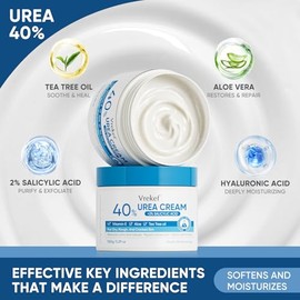 Crema de urea 40% más ácido salicílico 2%, crema de urea 40 por ciento para pies, máxima fuerza, crema para pies para talones secos agrietados