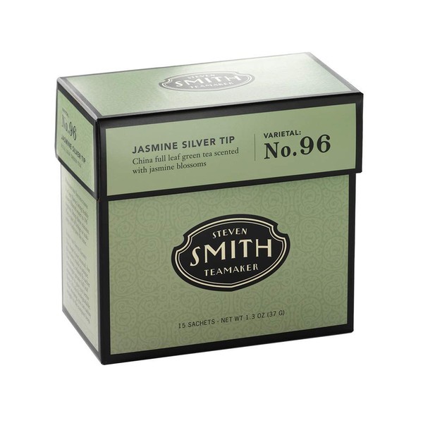 Smith Teamaker | Jasmine Silver Tip No. 96 | Caffeinated Green Tea with Jasmine Blossoms | Scented Full Leaf Green Tea (15 Sachets, 1.3oz each)