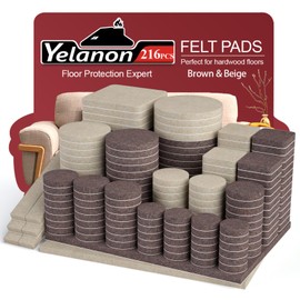 Yelanon Felt Furniture Pads for Hardwood Floors -216 Pcs Premium Felt Pads for Chair Legs, Floor Protectors for Furniture, Beige & Brown