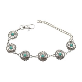 Women Western Fashion Bling Anklet Boot Bracelet Silver Metal Shoe Turquoise Blue Bead Flower Charm