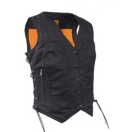 Womens Black Denim Motorcycle Vest With Side Laces-Small