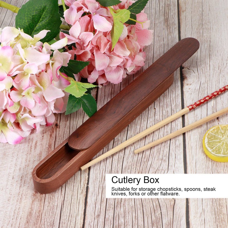 Portable Travel Reusable Wooden Chopsticks Box Spoon Storage Case Container