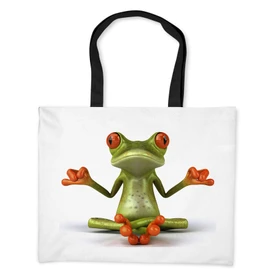 Merchandise for Fans Shopping Bag / Beach Bag - 3D Comic Frog in Yoga/Meditation - 01, White with photographic print, shoulder bag