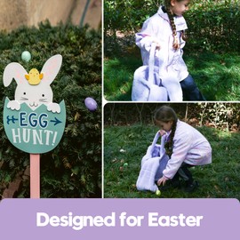 Sea Team Easter Bunny Basket for Egg Hunting, Easter Egg Bucket, Collector, Small Plush Shopping Bag with Rabbit Ears for Children, Easter Day Decoration, Party, Holidays, Lavender