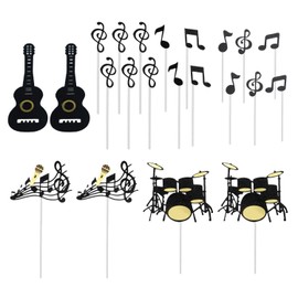 Set Di 25 Decorazioni Per Torta Di Compleanno, Decorazioni Per Torta Musicale, Decorazioni Per Feste Con Strumenti Rock, Forniture Per Feste Di Compleanno Con Chitarra Per Feste A Tema Cantante