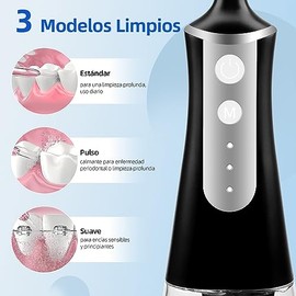 Irrigador Bucal,Water Flosser con 3 Modos y 5 Puntas de Chorro, Limpiador Dental Agua Presion de Agua Inalámbrico 300ML，Limpiador de Dientes Portátil 
