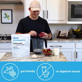 drink wholesome Vegan Unflavored Almond Protein Powder | for Sensitive Stomachs | Additive & Dairy Free | No Artificial Sweeteners | No Bloating, Farts or Gas | No Constipation or Diarrhea