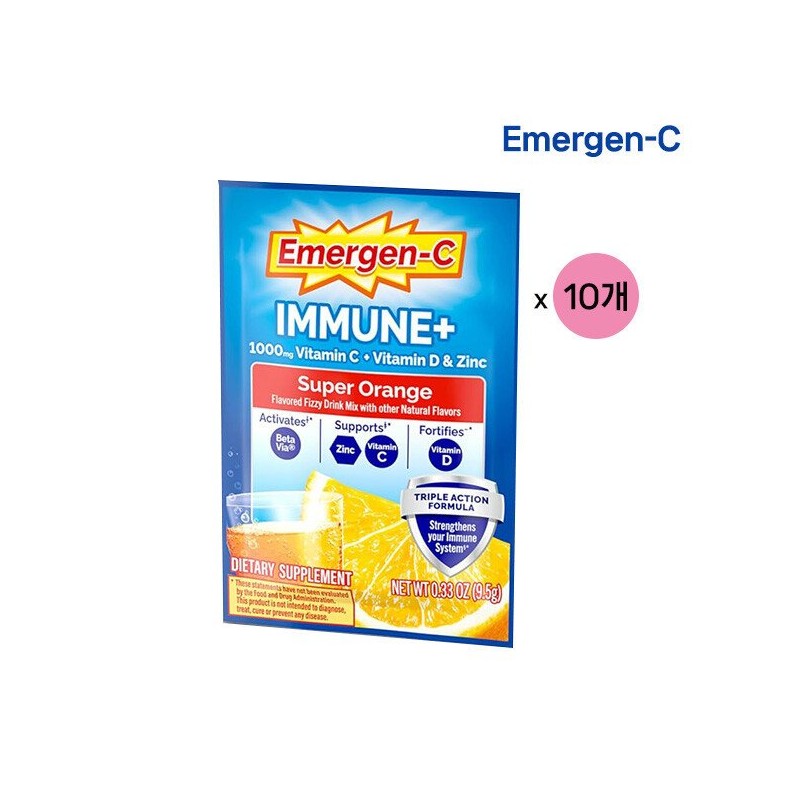 Emergen-C 이머전씨 이뮨플러스 비타민C 1000mg 파우더 슈퍼오렌지맛x10개/영양제/아연 Emergen-C Immune Plus