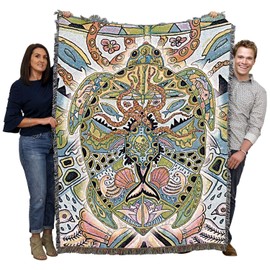 Sea Turtle - Animal Spirits Totem - Sue Coccia - Blanket Throw Woven from Cotton - Made in The USA (72x54)