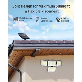 CLAONER Solar Outdoor Lights Motion Sensor 3500LM 288 LED Security Light with Remote Control IP67 Waterproof 4 Heads Flood Lights with 16.4ft Cable 4 Modes (1 Pack)