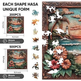 Ixfyloop Wooden Puzzles for Adults 500 Pieces, Lighthouse Wooden Jigsaw Puzzles, Seaside Dusk Adult Puzzles Wooden Toys Home Decor Gift Family Brain Game for Men Women Elders Seniors, 15.9x15.9 inch