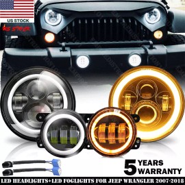 Bricologht 4PCS 7" LED Headlight & 4'' Fog Light Combo Kit For 2006-2010 Hummer H1 H2 H3