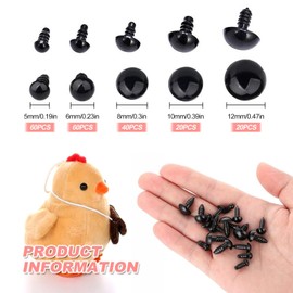 Safety Eyes Crochet 5-12mm, 400pcs Safety Eyes Amigurumi Doll Craft Plastic Crochet Eye with Washer for Animals Toy Making