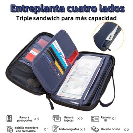 MITEGELO Cartera de Viaje para Pasaporte, Estuche para Pasaporte Familiar con Bloqueo RFID, Tejido Oxford Impermeable y Espacio Extra para Su Uso, Soporte para Llevar Colgado y en la Mano(negro)