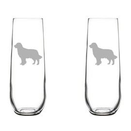 MIP Set of 2 Glass Champagne Flutes Sparkling Wine Glasses Golden Retriever (8.5 oz Stemless)