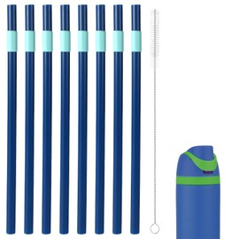 Lyreh 8pcs Straw Replacement, Hard Plastic Straight Water Bottle Straw with Cleaning Brush Compatible with Owala 24oz Reusable Replacement Accessory (Blue)