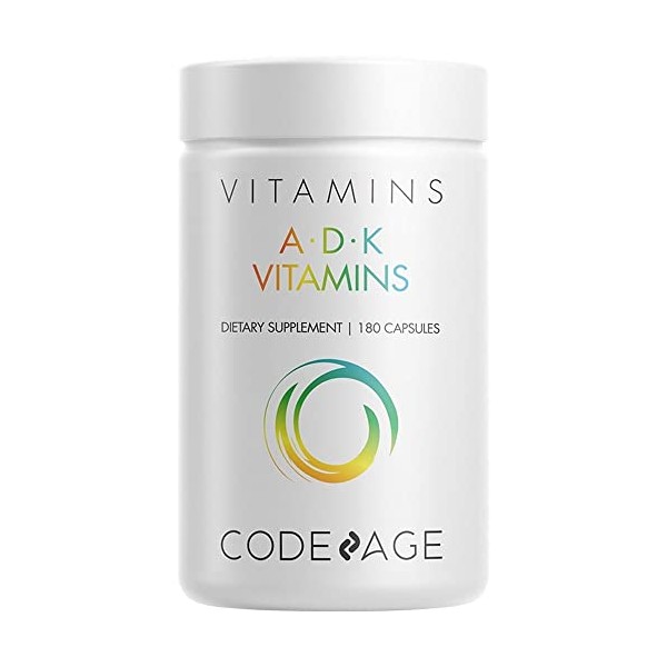 Codeage ADK Vitamin Supplement, Vitamin A, Vitamin D3 5000 IU Cholecalciferol, Vitamin K1 & K2 (MK4 & MK7), 6-Month Supply, Only One Daily Pill, Helps Support Immune Health, Bone & Heart, 180 Capsules