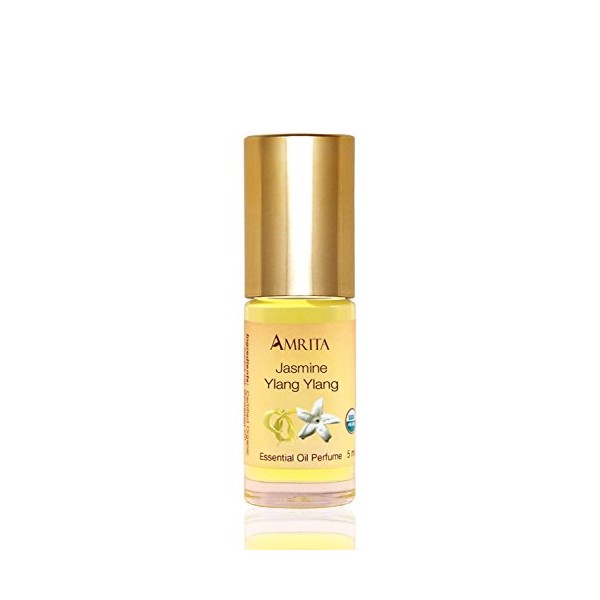 AMRITA Aromatherapy: Jasmine Ylang-Ylang Essential Oil Perfume - USDA Certified Organic & Alcohol-Free - Blended with Premium Therapeutic Quality Essential Oils - Size: 5ML