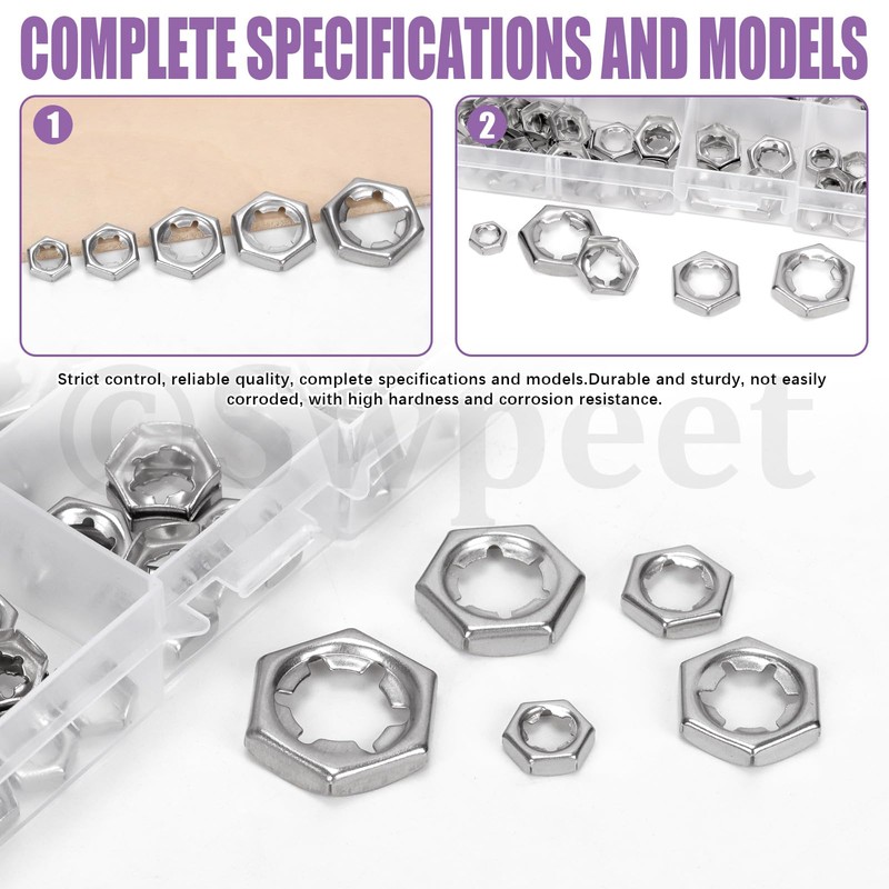 Swpeet 105Pcs 5 Sizes M6 M8 M10 M12 M14 304