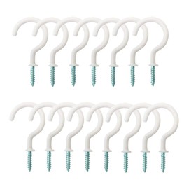 Hayodo 2 inches Ceiling Screw Hooks 15Pcs with Reusable Case Vinyl Coated Cup Hook Holder Screw-in Hooks for Hanging (White)