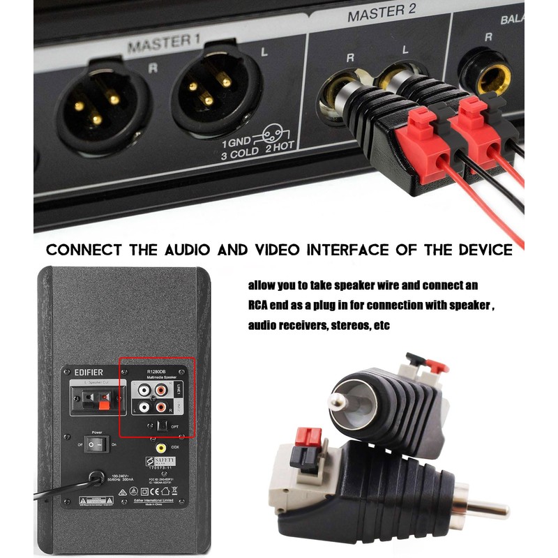 RCA to Speaker Wires AV Screw Terminal Adapter, 6pcs RCA