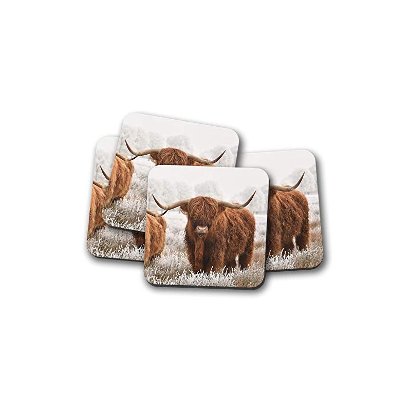 4 Set - Highland Cow Coaster - Cattle Scotland Hairy
