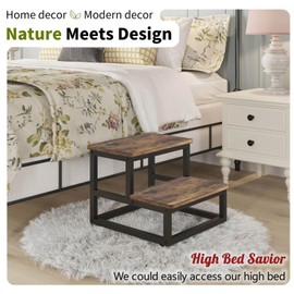 VonDream 2 Tier Step Stools for Adults with Non-Slip Stickers, Heavy Duty Bed Steps for High Beds,Kitchen Step Stool,Wide Wooden Step Stools for Kids, Step Stool for RV