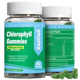 Sugar Free Chlorophyll Gummies, Vitamin B12 Zinc - Natural Deodorant*, Supports Healthy Skin & Body Detox*, Immune & Digestion Support, Chewable Chlorophyll Supplement for Women - 60 Count