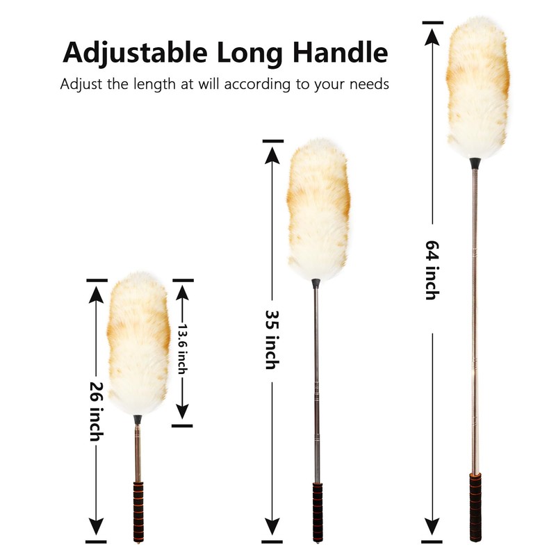 iHUFeather Lambs Wool Extendable Household Cleaning Duster 64" Wall Duster