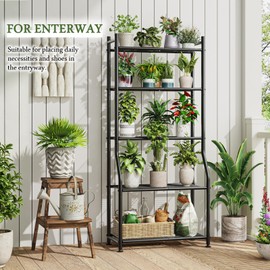 Ekisemio 5-Tier Metal Plant Stand, Heavy Duty Indoor Outdoor Flower Shelf for Multiple Pots, 63.5" Tall Vertical Plant Holder with Adjustable Leveling Feet, Black