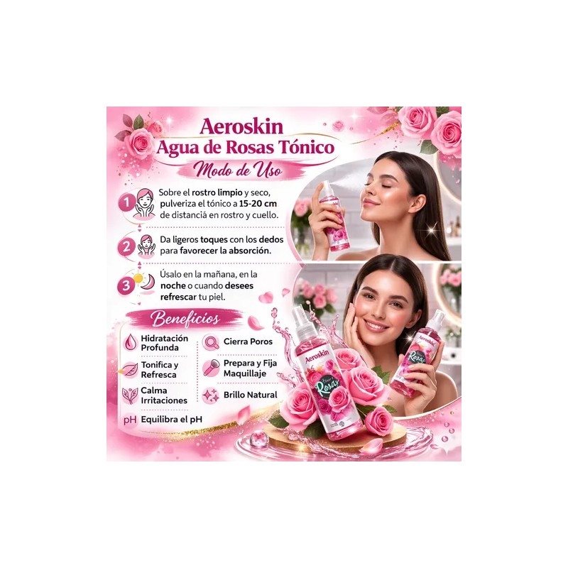 Tónico Agua De Rosas 240ml Facial Hidratante Y Antioxidante