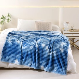 PU MEI Flannel Fleece Throw Blanket Blue Tie-Dye - Super Soft Fluffy Fuzzy Cozy Striped Blanket for Couch Bed Sofa, Furry Plush Blankets for Women,60x80 Inches
