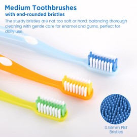 Frekare Medium Toothbrushes for Adults, Toothbrush Medium Bristles with Covers for Travel, Deep Plaque & Stain Removal, 6 Count