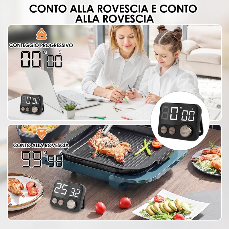 Timer Cucina Timer Digitale, Timer da Cucina Magnetico con Ampio