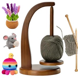 YELINTIAN Wooden Yarn Holder for Crocheting Spinner, Yarn Spool Rack with Magnetic, Yarn Ball Holder for Knitting Lovers (Mahogany-Colored Round)