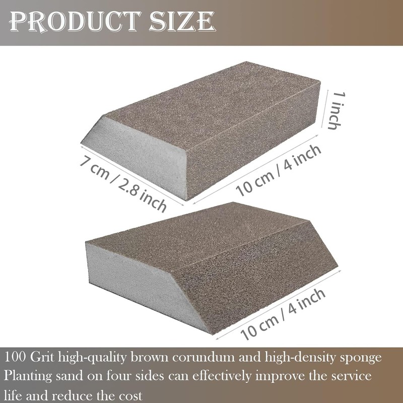 4 Pack 180 Grit Single Angle Sponge Sanding Block, Washable
