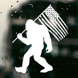 Bigfoot with American Flag Sticker for Car or Truck Window Laptop Water Bottle - 5" Waterproof Decal