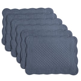 HOMBYS Quilted Placemats Set of 6 Washable-13x18 inches Rectangular Placemats for Kitchen Table-100% Cotton Fabric Rectangular Table Mats-Cotton (18"x13", Blue)