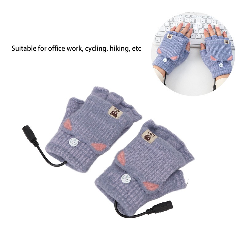 USB Heated Gloves Mitten Men Women Winter Knitted Fingerless Hand