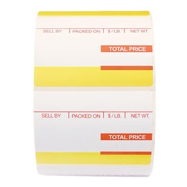 VisionTechShop ISHIDA 1819 Printing Scale Label, AC, Astra, RED/Yellow UPC 64mm x 47mm, 800 Per Roll, 12 Rolls per Case