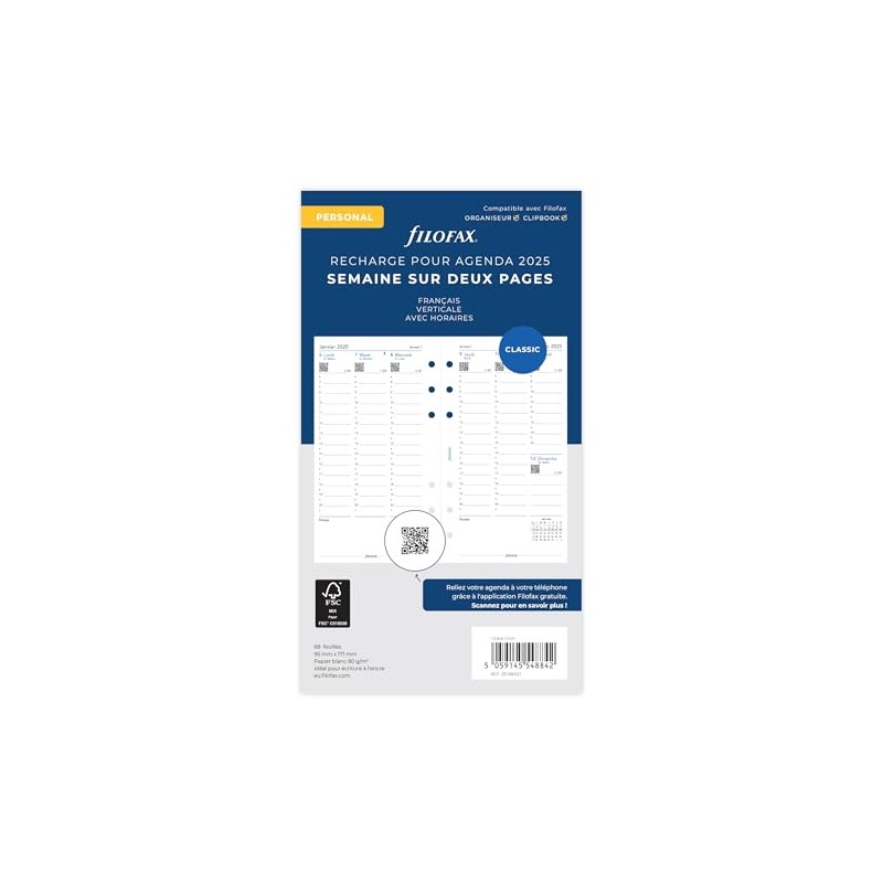 Filofax Personal 1 Semaine / 2 Page Vertical French 2025