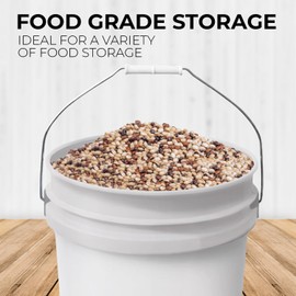 5-Gallon White Bucket Pail Container with Lid | Metal Handles with Plastic Grip for Easy Carrying | Multi-Use | Easy Stack and Store | Heavy-Duty 90MIL Extra Durable | Food Grade | BPA Free - 3 Pack