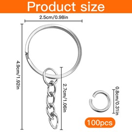 iwobi 100pcs Keychain Rings Kit,with Chain and Open Jump Rings,Keyring Chains,Metal Key Rings Hoops for DIY Other Crafts Jewelry Making(Sliver)
