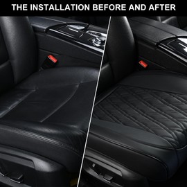 TIEHESYT Black Leather Seat Covers for Cars, 2PCS Seat Cover Front Bottom Seat Cushion Cover, Universal for Most Vehicles, Automotive Interior Seat Protector, Car Seat Cover for Men and Women