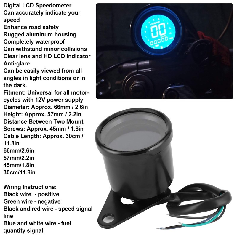 Motorcycle Multifunctional Meter, DC12V Aluminium Alloy 0-199KMH Tachometer Odometer Fuel
