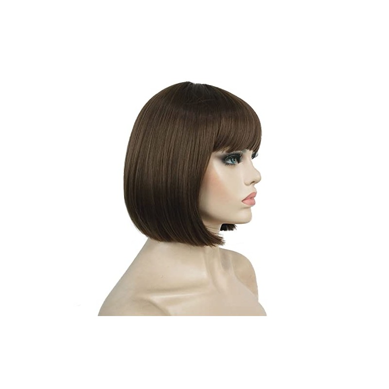 Aimole Short Straight Bob Wig Cute Flat Bangs Synthetic Full