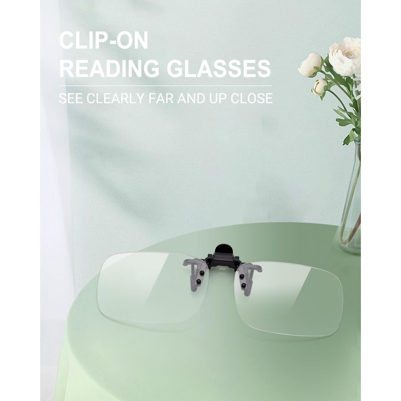 TERAISE Reading Glasses Clip On Magnifiers for Eyeglasses, Blue Light